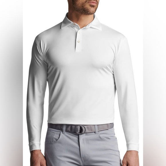 Peter Millar Solid Stretch Jersey Long Sleeve Golf Polo White Size XL UPF 50+ - Picture 1 of 10